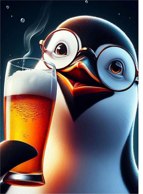 Ekart Bira İçen Penguen Tasarım Mdf Tablo 35 cm x 50 cm - Image 1