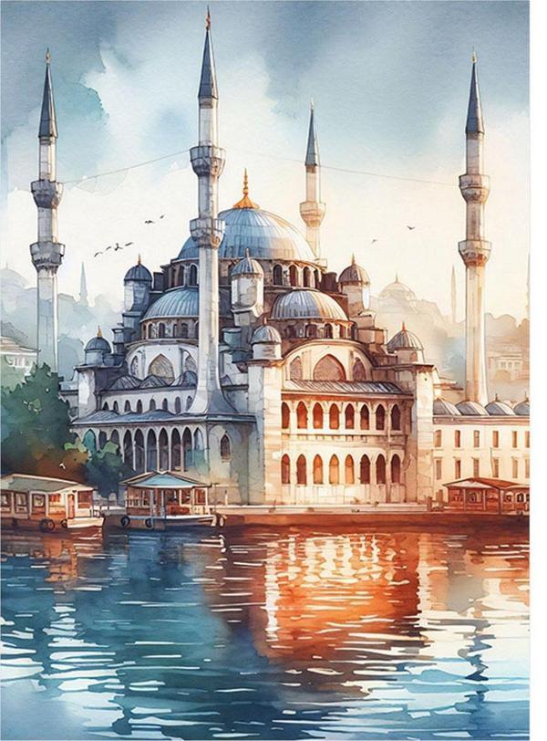 Ekart Deniz Kenarında Camii Modern Mdf Tablo 35 cm x 50 cm - Image 1