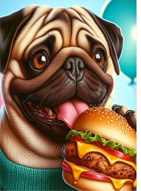 Ekart Hamburger Yem Pug Köpek Mdf Tablo 35 cm x 50 cm - Image 1