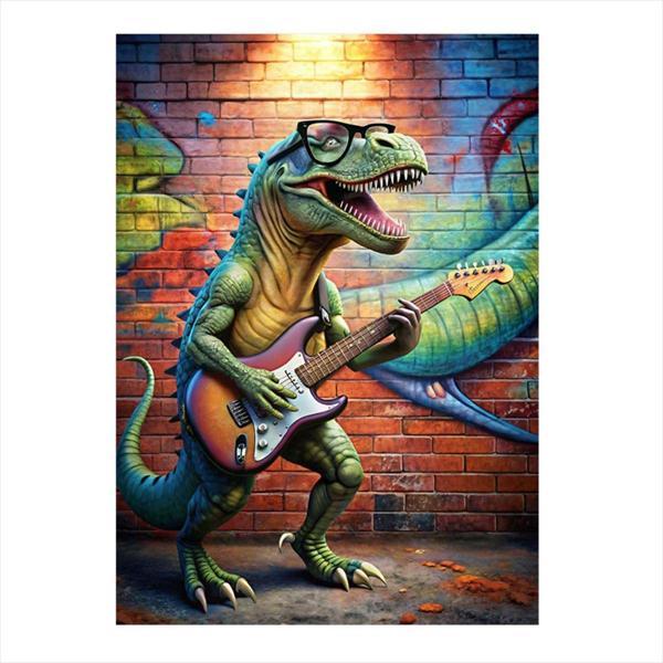Ekart Elektro Gitar Çalan Dinazor Art Mdf Tablo 50 cm x 70 cm - Image 1