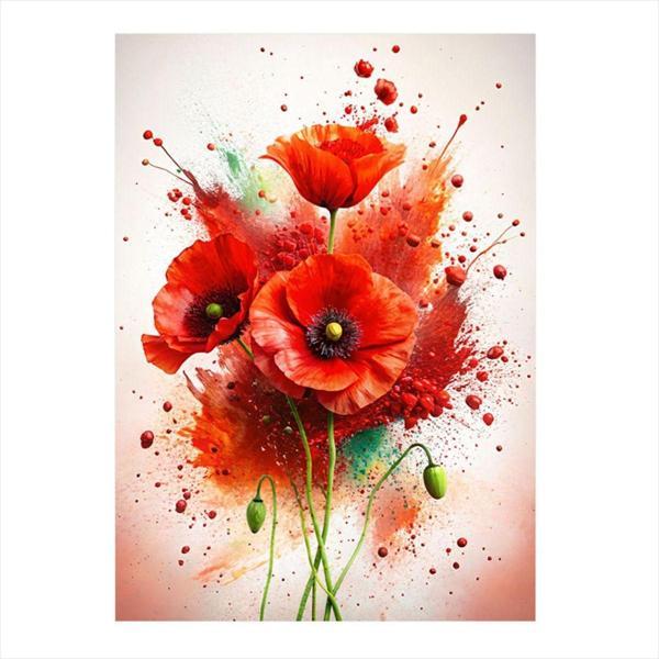 Ekart Kırmızı Çiçekler Desenli Mdf Tablo 50 cm x 70 cm - Image 1