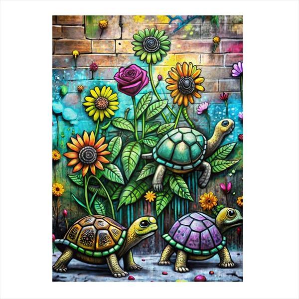 Ekart Sevimli Kaplumbağalar Ve Çiçekler Hediyelik Mdf Tablo 50 cm x 70 cm - Image 1