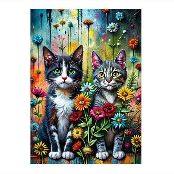 Ekart Sevimli Kediler Ve Çiçekler Mdf poster 50 cm x 70 cm - Image 1