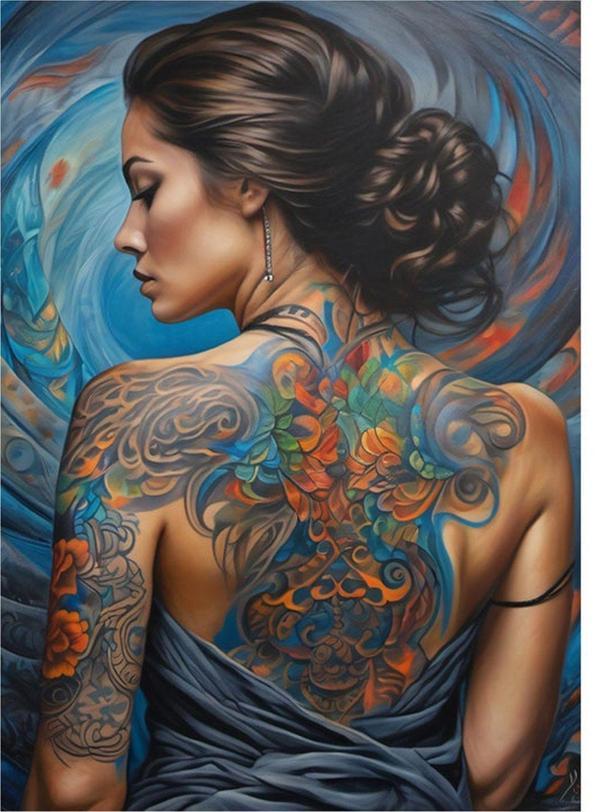 Ekart Sırtı Dövmeli Kadın Mdf Tablo 35 cm x 50 cm - Image 1