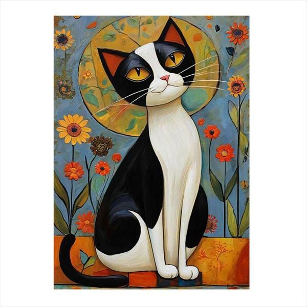Ekart Sevimli Kedi Ve Çiçekler Art Mdf Tablo 50 cm x 70 cm - Image 1