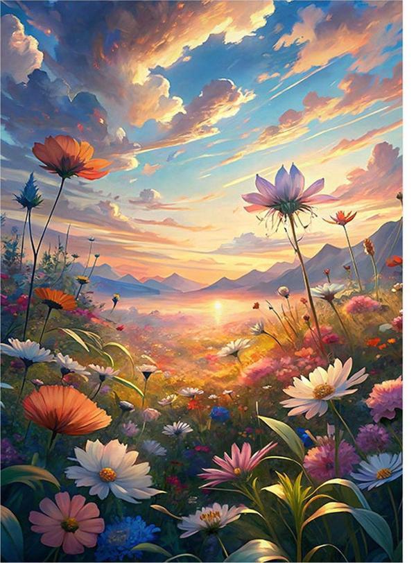 Ekart Renkli Çiçekler Ve Gökyüzü Mdf Tablo 50 cm x 70 cm - Image 1