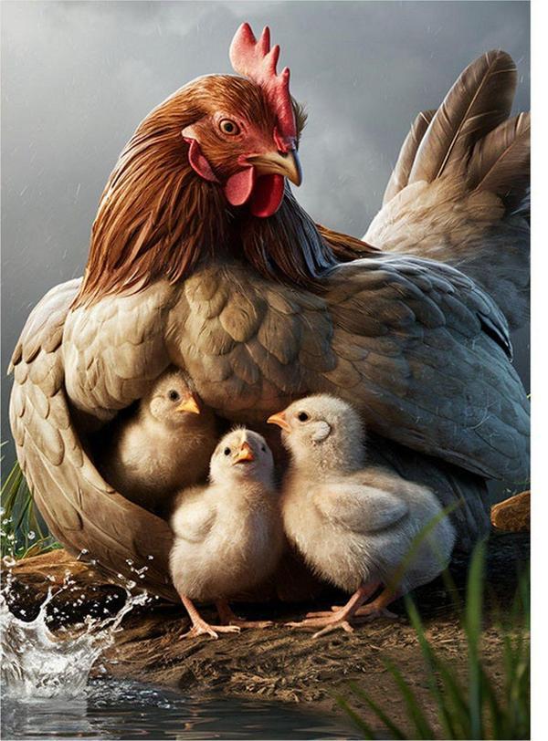 Ekart Tavuk Ve Civcivler Mdf poster 35 cm x 50 cm - Image 1