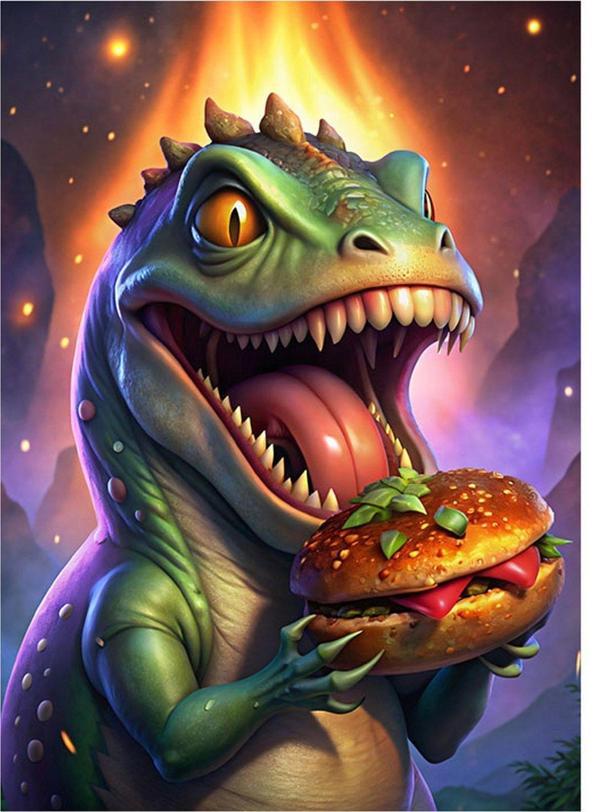 Ekart Hamburger Yem Dinozor Modern Mdf Tablo 50 cm x 70 cm - Image 1