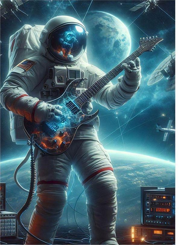 Ekart Gitar Çalan Astronot Tasarım Mdf Tablo 35 cm x 50 cm - Image 1