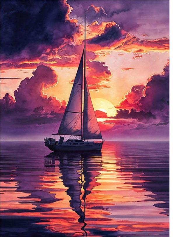 Ekart Gün Batımı Ve Yelkenli Desenli Mdf Tablo 35 cm x 50 cm - Image 1