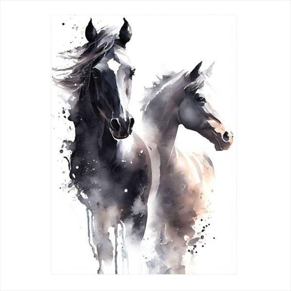 Ekart Siyah Ve Beyaz At Hediyelik Mdf Tablo 35 cm x 50 cm - Image 1