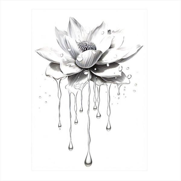 Ekart Üzerinden Su Damlayan Beyaz Çiçek Desenli Mdf Tablo 50 cm x 70 cm - Image 1