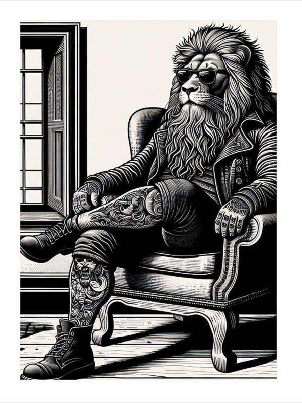 Ekart Dövmeli Karizmatik Aslan Mdf Tablo 25 cm x 35 cm - Image 1