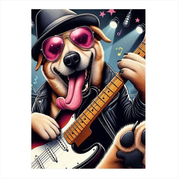 Ekart Elektro Gitar Çalan Köpek Dekoratif Mdf Tablo 35 cm x 50 cm - Image 1
