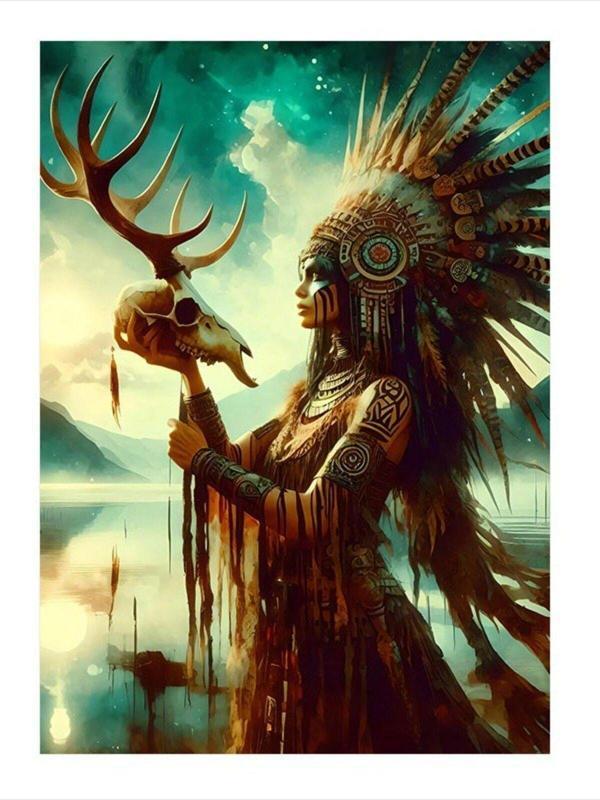 Ekart Kızılderili Kadın Ve Boynuz Mdf poster 50 cm x 70 cm - Image 1