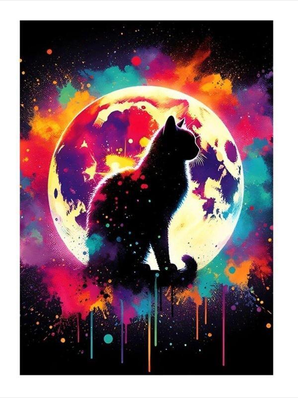 Ekart Renkli Dolunay Ve Kedi Dekoratif Mdf Tablo 35 cm x 50 cm - Image 1