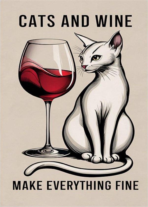 Ekart Kedi Ve Şarap Dekoratif Mdf Tablo 35 cm x 50 cm - Image 1