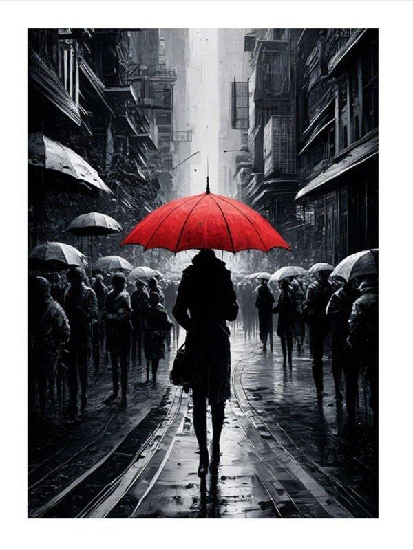 Ekart Kırmızı Şemsiyeli Kadın Mdf poster 50 cm x 70 cm - Image 1