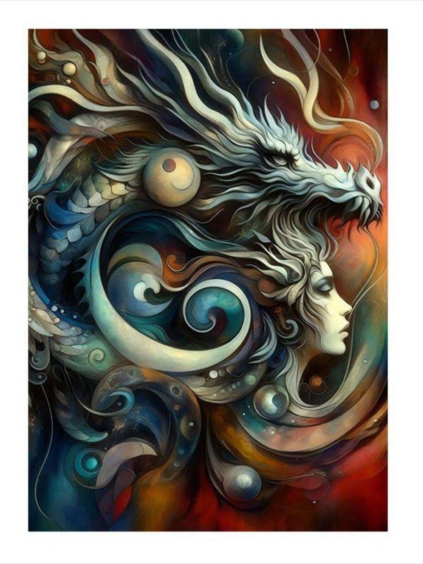 Ekart Ejderha Ve Kadın Art Mdf Tablo 35 cm x 50 cm - Image 1