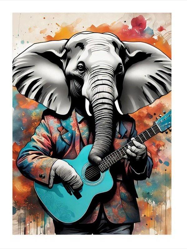 Ekart Gitar Çalan Fil Mdf Tablo 35 cm x 50 cm - Image 1