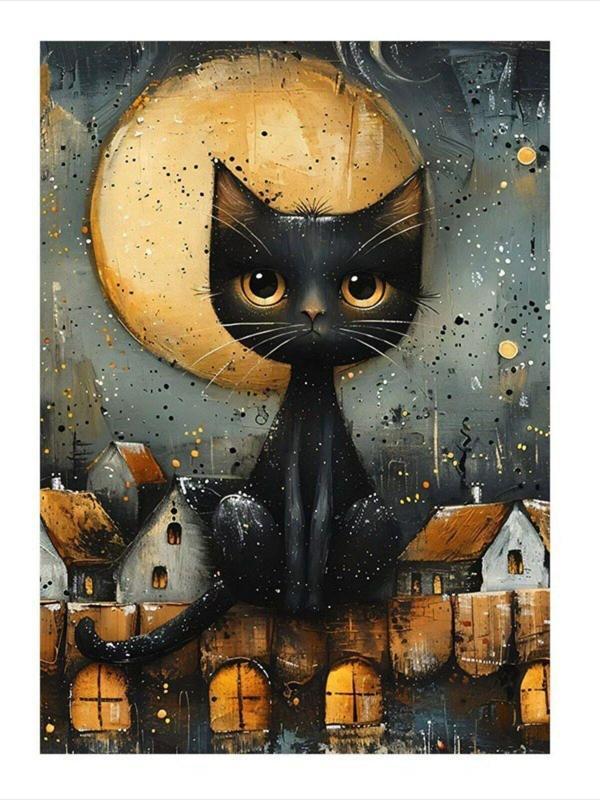 Ekart Siyah Kedi Ve Kasaba Dekoratif Mdf Tablo 35 cm x 50 cm - Image 1
