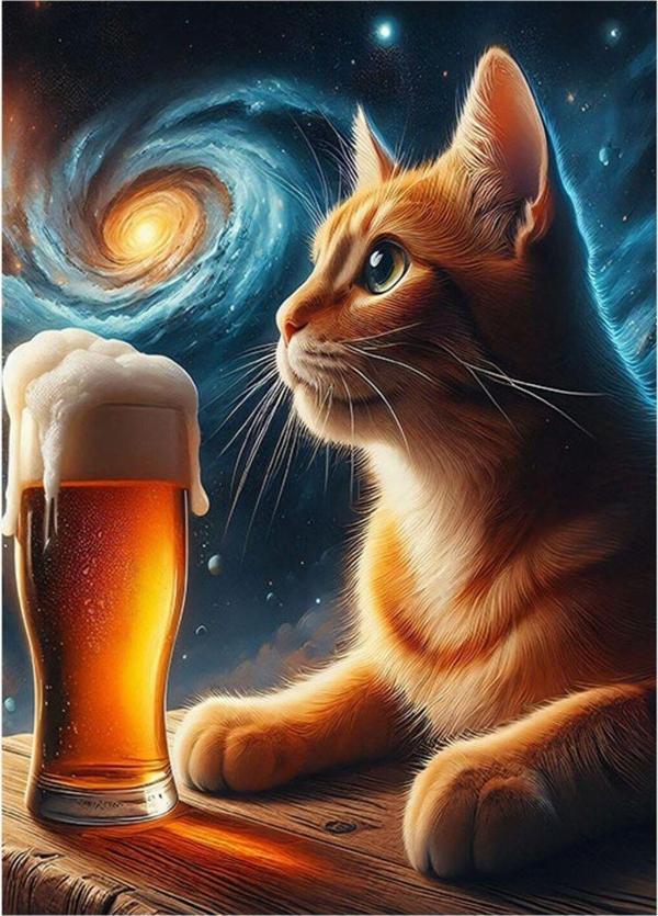Ekart Bira İçen Kedi Art Mdf Poster 35 cm x 50 cm - Image 1