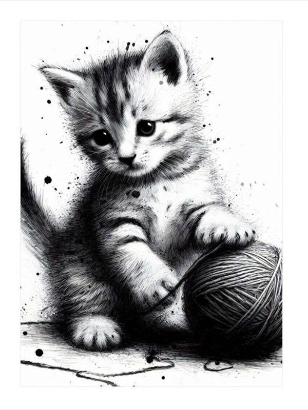 Ekart İple Oynayan Kedi Art Mdf Poster 50 cm x 70 cm - Image 1