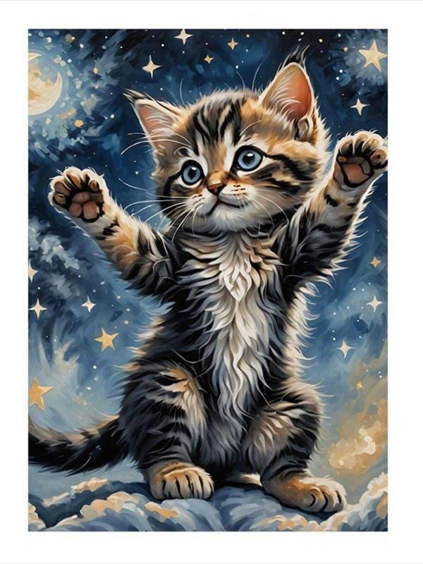 Ekart Yavru Kedi Ve Yıldızlar Hediyelik Mdf Tablo 50 cm x 70 cm - Image 1
