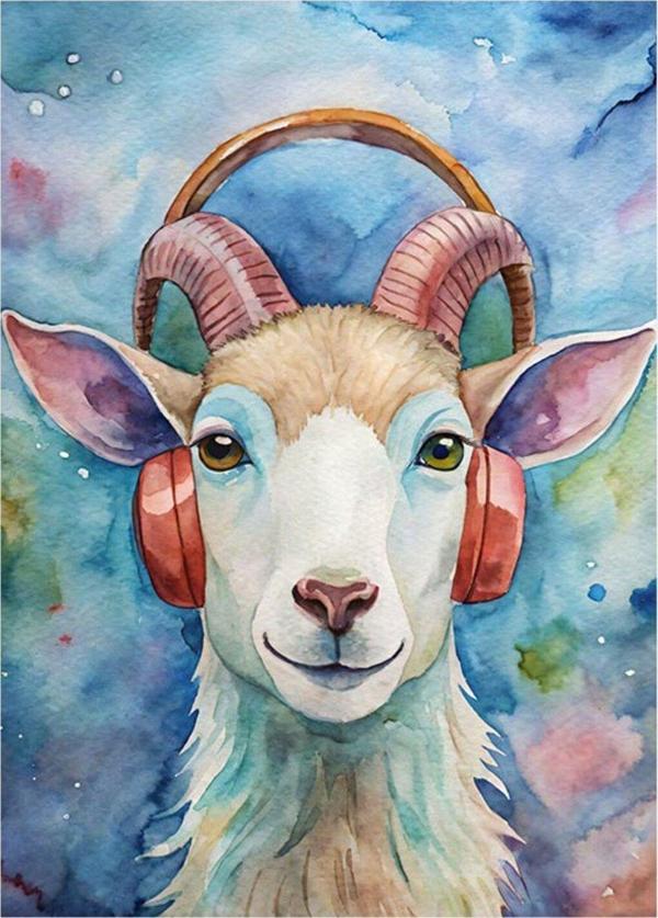 Ekart Müzik Dinleyen Keçi Art Mdf Tablo 35 cm x 50 cm - Image 1