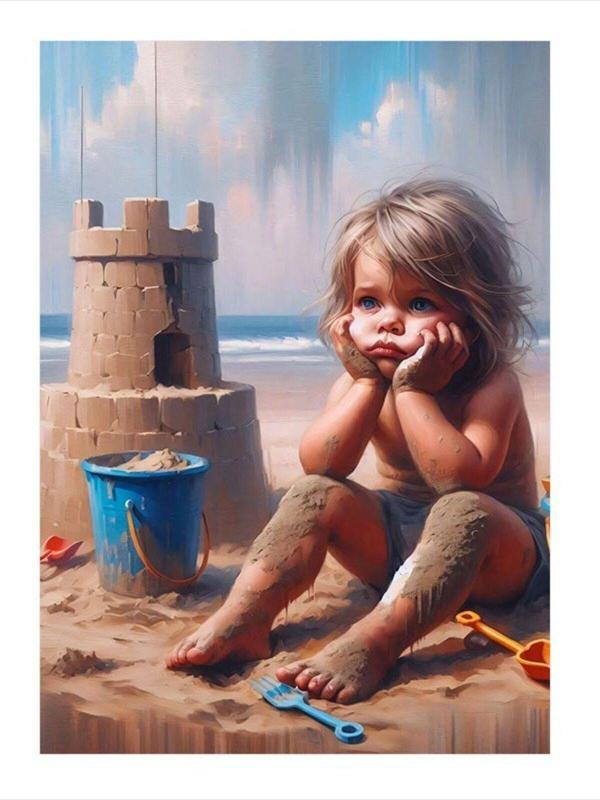 Ekart Kumdan Kale Yapan Çocuk Art Mdf Poster 25 cm x 35 cm - Image 1