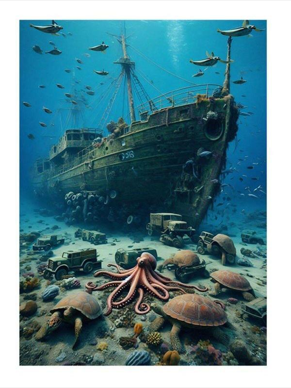 Ekart Batık Ve Deniz Canlıları Desenli Mdf Tablo 35 cm x 50 cm - Image 1