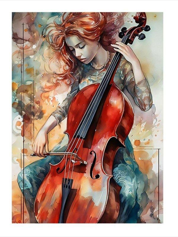 Ekart Çello Çalan Kadın Tasarım Mdf Tablo 50 cm x 70 cm - Image 1