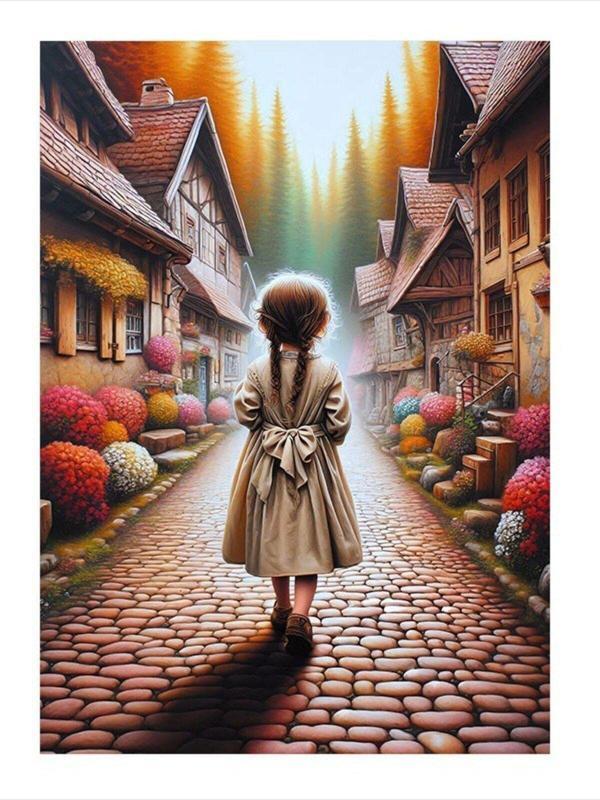 Ekart Retro Kasaba Ve Küçük Kız Art Mdf Poster 50 cm x 70 cm - Image 1