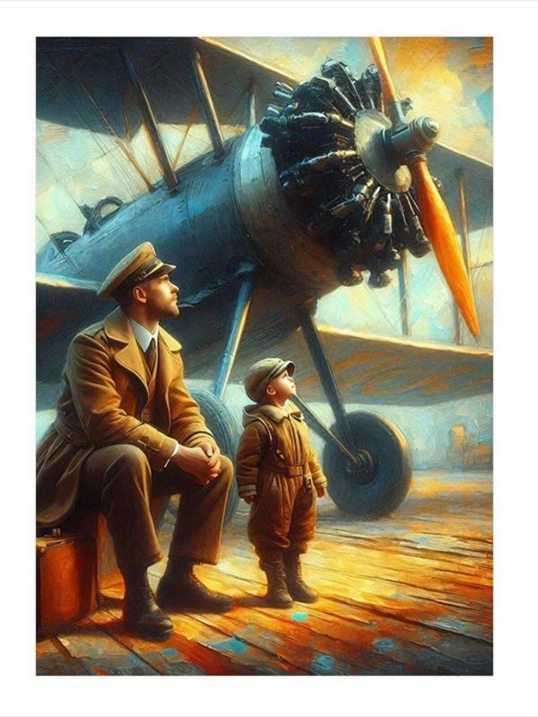 Ekart Retro Uçak Ve Küçük Pilot Art Mdf Tablo 50 cm x 70 cm - Image 1