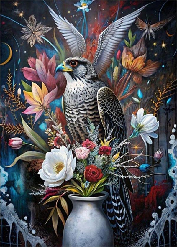 Ekart Vazodaki Çiçekler Ve Kuşlar Mdf poster 25 cm x 35 cm - Image 1