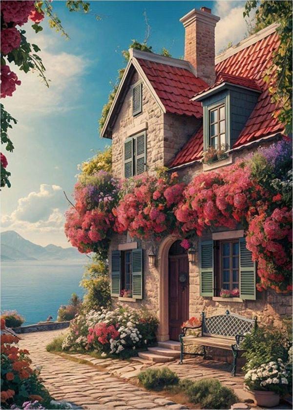Ekart Deniz Kenarındaki Ev Art Mdf Poster 25 cm x 35 cm - Image 1