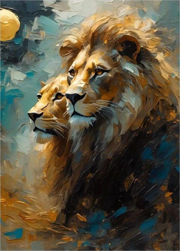 Ekart Erkek Ve Dişi Aslan Tasarım Mdf Tablo 35 cm x 50 cm - Image 1