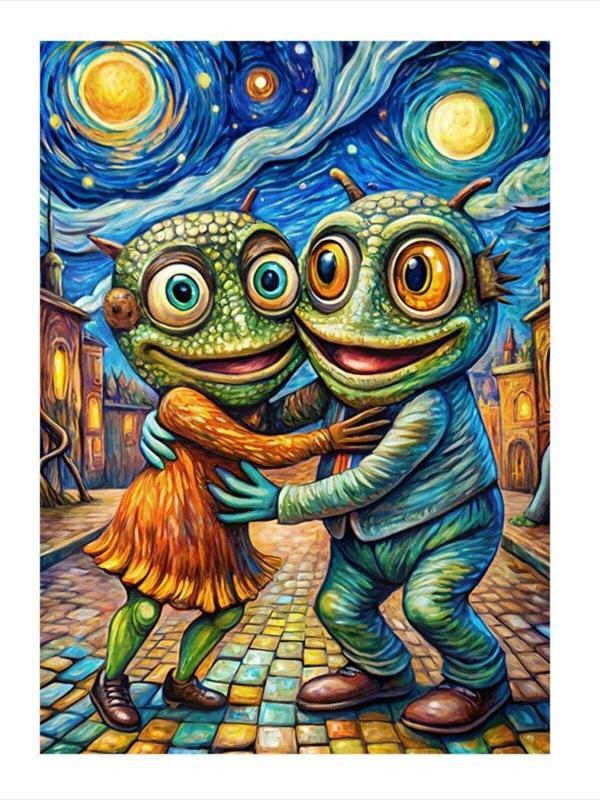 Ekart Van Gogh Stili Sarılan Kurbağalar Tasarım Mdf Tablo 25 cm x 35 cm - Image 1