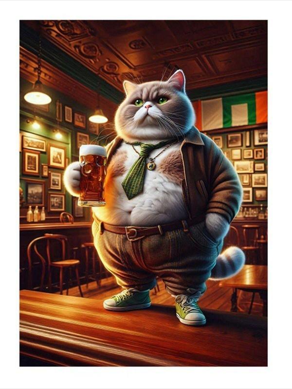 Ekart Bira İçen Obur Kedi Mdf poster 25 cm x 35 cm - Image 1