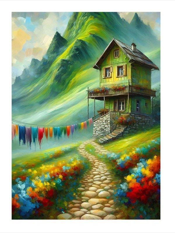 Ekart Dağdaki Ev Ve Çamaşırlar Tasarım Mdf Tablo 50 cm x 70 cm - Image 1