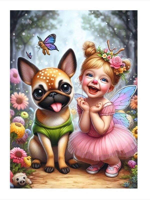 Ekart Pembe Elbiseli Çocuk Ve Köpeği Mdf poster 35 cm x 50 cm - Image 1