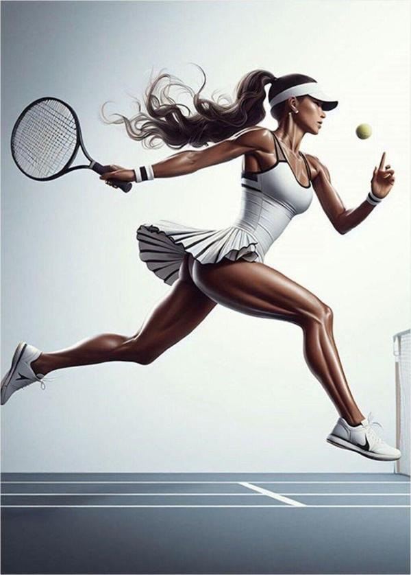 Ekart Tenis Oynayan Kadın Desenli Mdf Tablo 35 cm x 50 cm - Image 1