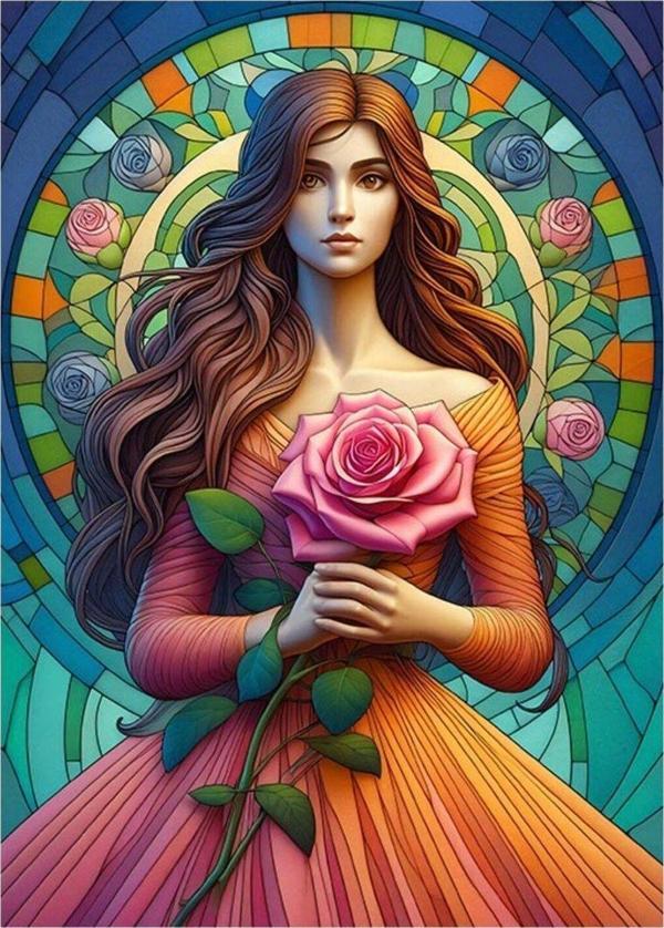 Ekart Turuncu Elbiseli Kadın Hediyelik Mdf Tablo 25 cm x 35 cm - Image 1