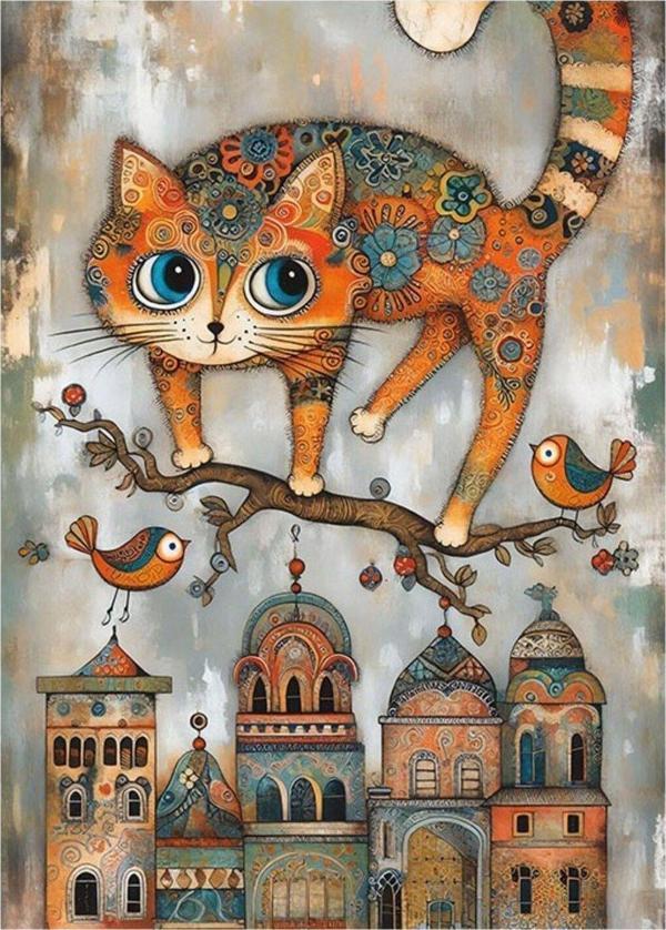 Ekart Daldaki Sevimli Kedi Modern Mdf Tablo 35 cm x 50 cm - Image 1