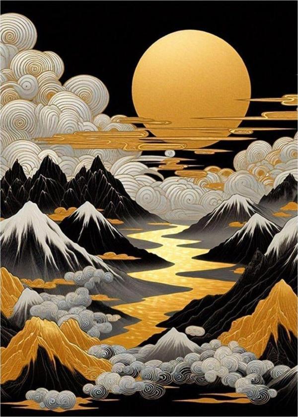 Ekart Dağlar Ve Güneş Art Mdf Poster 50 cm x 70 cm - Image 1