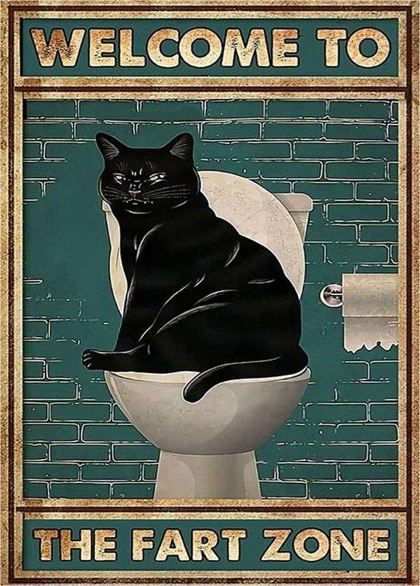 Ekart Tuvaletteki Siyah Kedi Hediyelik Mdf Tablo 25 cm x 35 cm - Image 1