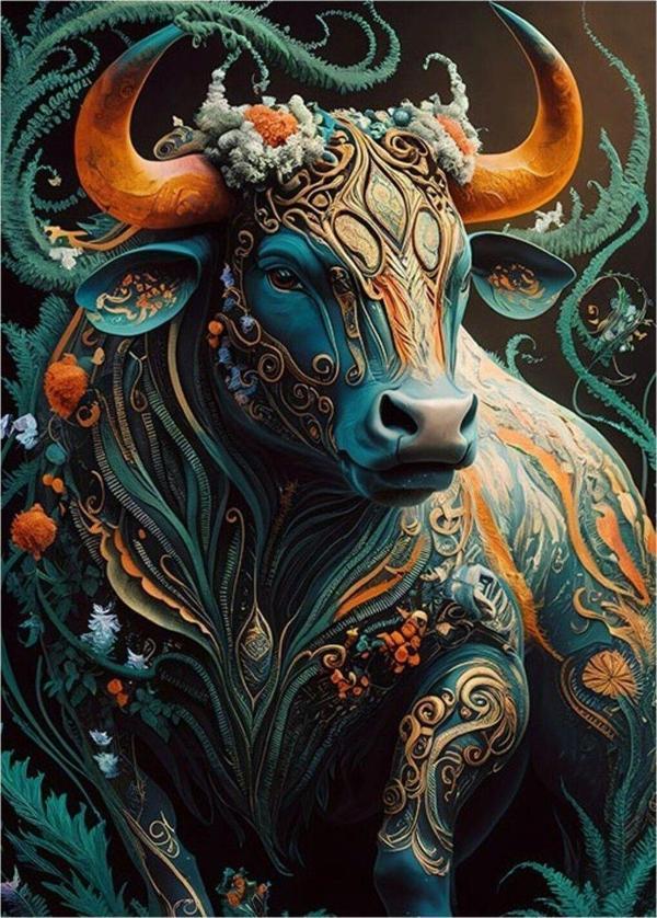 Ekart Çiçekli Boğa Art Mdf Poster 50 cm x 70 cm - Image 1