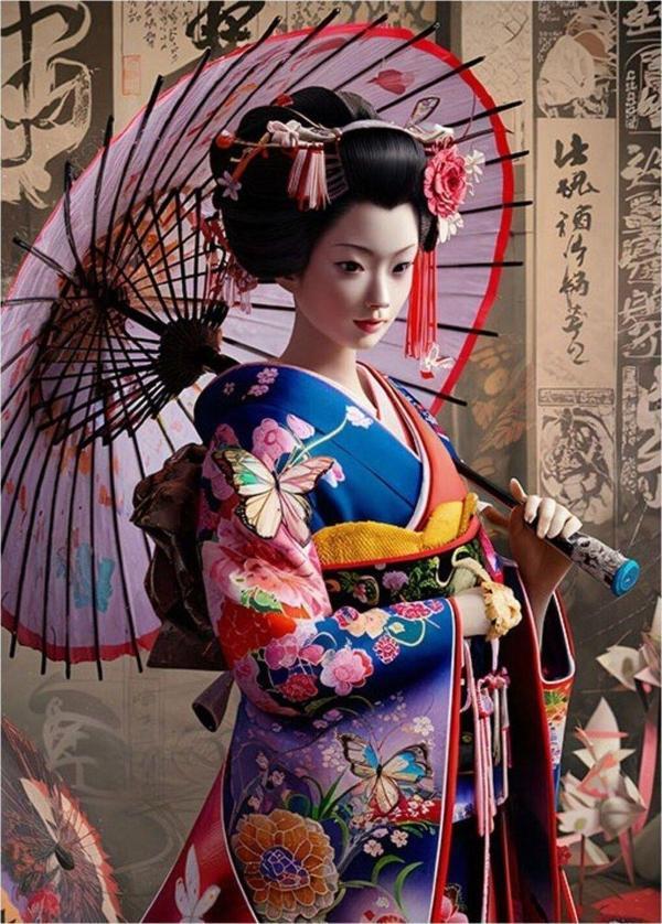Ekart Şemsiyeli Japon Kadın Mdf poster 50 cm x 70 cm - Image 1