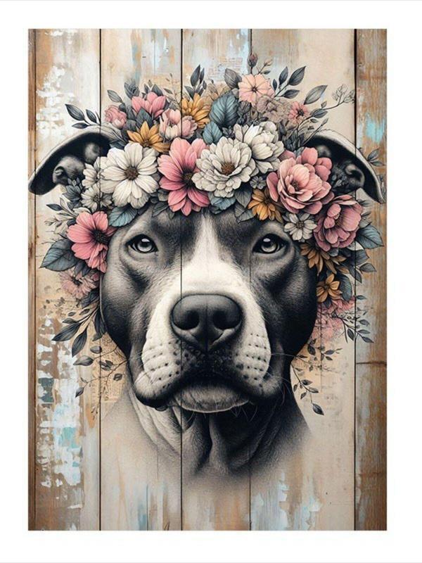 Ekart Pitbul Köpek Ve Çiçekler Hediyelik Mdf Tablo 25 cm x 35 cm - Image 1