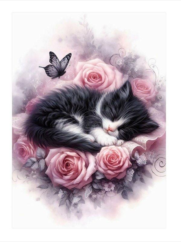 Ekart Çiçeklerin Üstünde Uyuyan Kedi Mdf poster 25 cm x 35 cm - Image 1